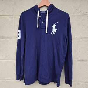 Polo Ralph Lauren Big Pony Cotton Mesh Button Down Hoodie LS Blue Men ● M